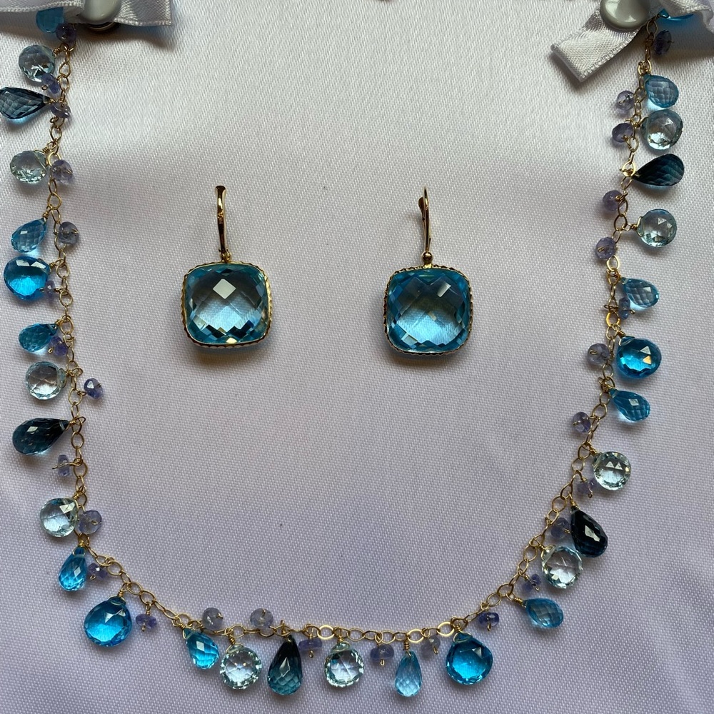 Necklace/Earrings set: blue topaz necklace and earrings.